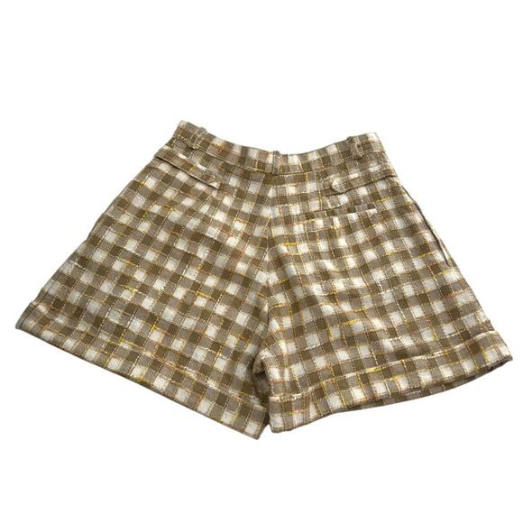 Karen Walker pleat front plaid check cotton shorts cuffed sz 4 - Picture 2 of 7